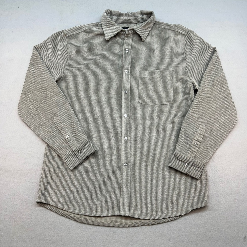 Super Massive Mens Large Corduroy Button Down Shirt Taupe Gray Long Sleeve